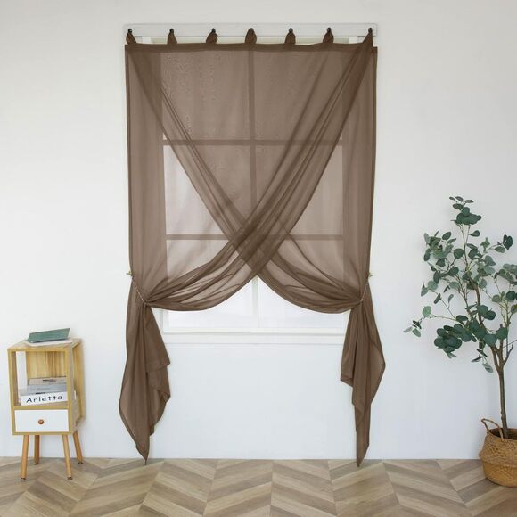 Sheer Curtains Light Filter Tab Top Curtains Indoor/Outdoor Voile 52x84" Brown - Picture 2 of 8